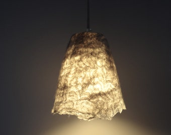 Handfelted lampshade, pendant light, lamp, grey hanging lamp, felted natural grey wool & lace fabric. Made to order.