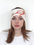 headband, turban, white with red, green & orange handmade felt with red, green and orange silk fibres. Valentine gift.