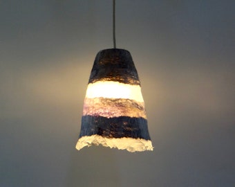 Hanging lamp, pendant light, semi transparent felted lampshade, warm-grey and lilac tones. Unique design, natural materials, wool and silk