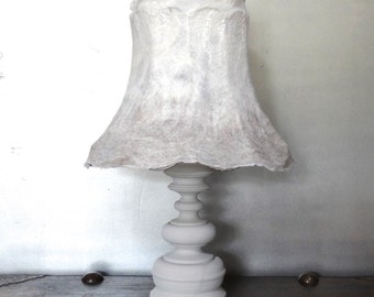 Table lamp, handfelted lampshade on painted vintage foot. subtle natural white and wam-gray design. Made to order.