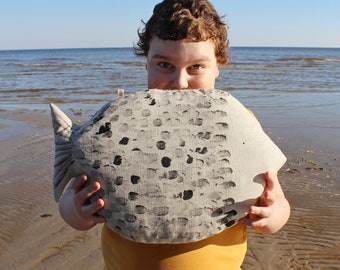 Giant Fish Huggable Pillow Linen Nautical Nursery Decor Plush Animal Sea Creature