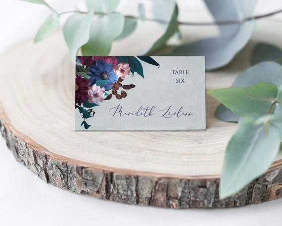 Instant Download Printable Editable Template WI290 Velvet Floral Wedding Place Card Wedding Place Card Template Escort Card