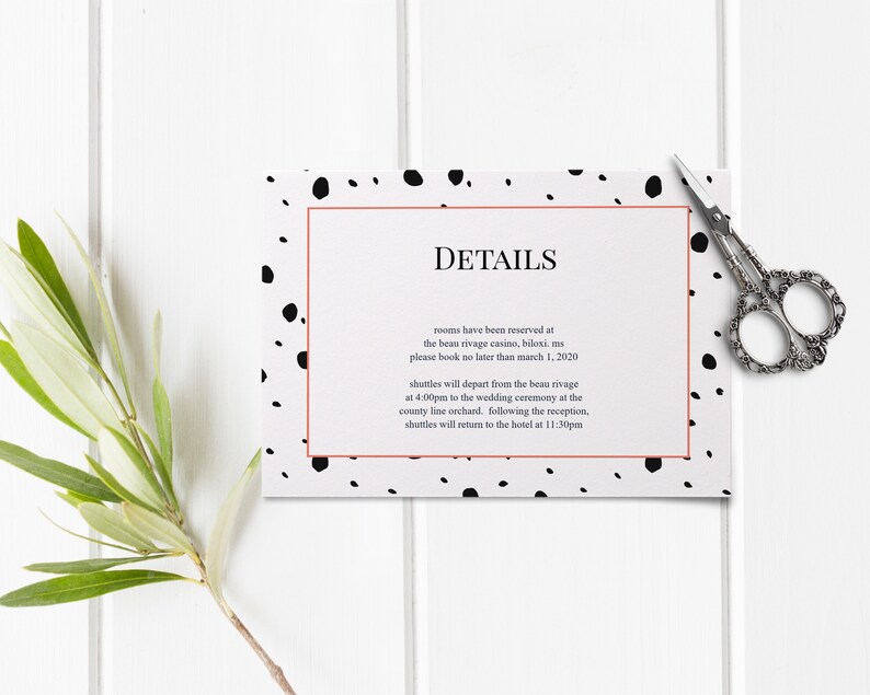 Wedding Details Card Template Printable Wedding Details Card Instant Download WI114 Black Dots Wedding Enclosure Card