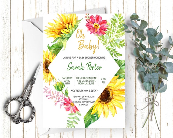 Sunflowers Baby Shower Invitation, Fall Baby Shower, Editable Digital File, Instant Access, Corjl, BSI286 Il_570xn