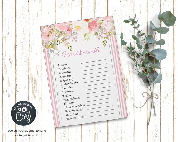 Blush Roses Word Scramble Game | Baby Shower Games | Printable Editable Digital File | Instant Download | Corjl | BSI172WS Il_570xn