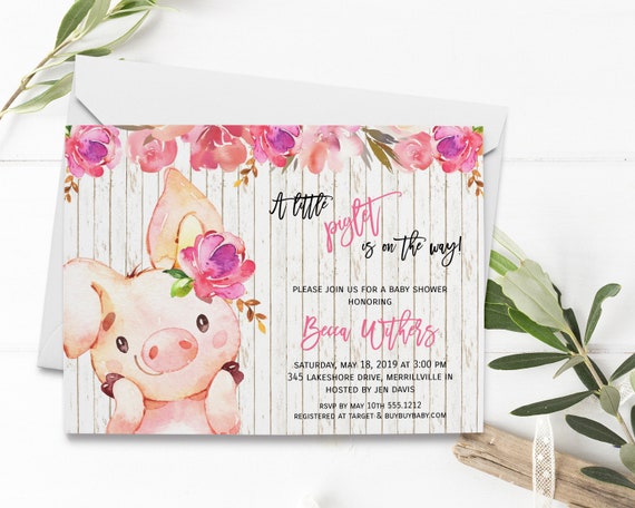 Girl Pig Baby Shower Invitation, Farm Baby Shower Template, Printable Editable Digital File, Instant Download, BSI168 Il_570xn