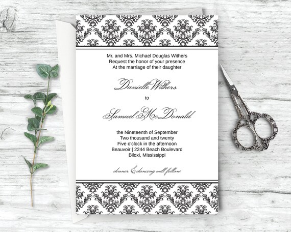 damask wedding invitation