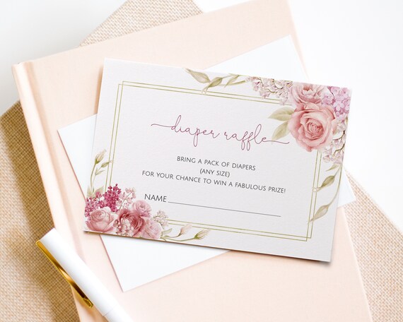 Blush Roses Diaper Raffle Cards, Roses Diaper Raffle TIckets, Printable, Editable Digital File, Instant Download, BSI196 Il_570xn