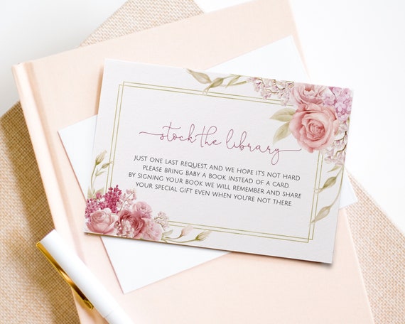 Baby Shower Book Insert, Blush Roses Book Request Card, Editable Digital Template, Instant Access, BSI196 Il_570xn