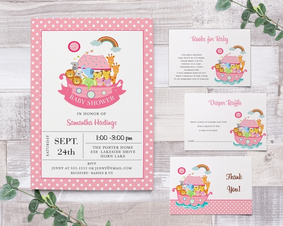 INSTANT DOWNLOAD Template Only Editable Template Thank You /& Books for Baby Cards with Pink Posies Baby Shower Invitation Printable
