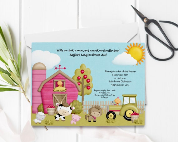 Farm Baby Shower Invitation, Girls Barnyard Baby Shower Invitation Template, Printable Editable Digital File, Instant Download, BSI228 Il_570xn