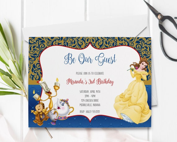 Beauty & the Beast Birthday Invitation Kids Birthday Party - Etsy