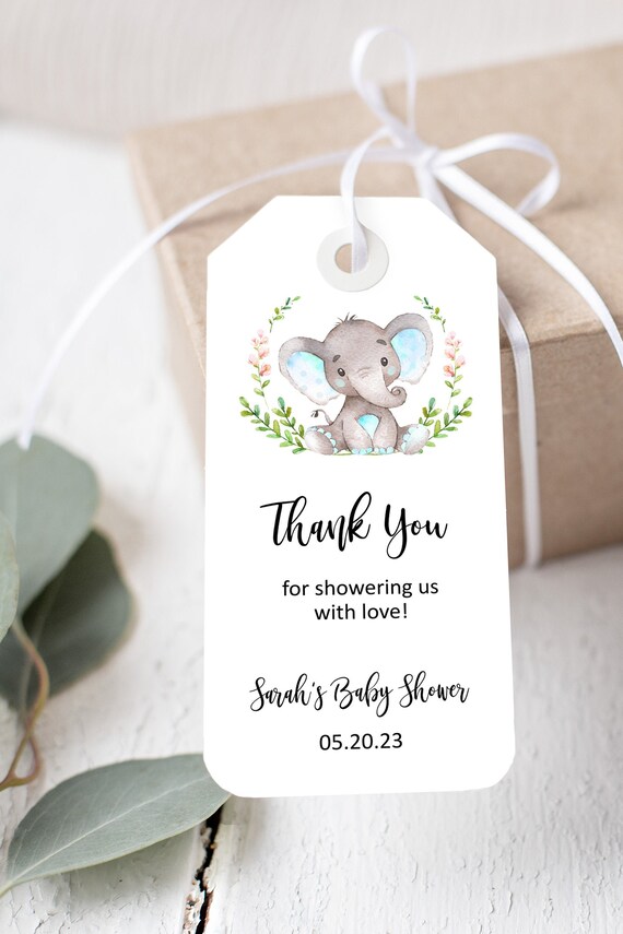 Baby Boy Elephant Gift Tags, Favor Tag Template, Hang Tag File