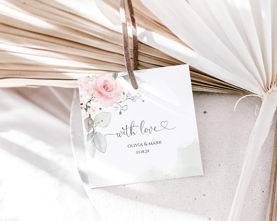 Pale Pink Roses Gift Tags, 2 Inch Square Favor Tags, Hang Tag, Gift Tag ...