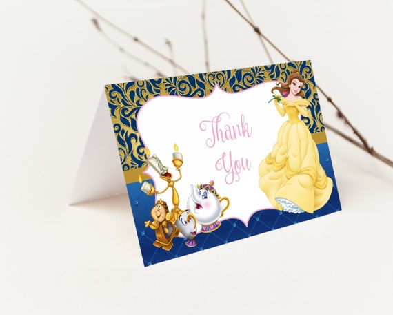 Beauty & the Beast Pink Thank You Cards, Folded Cards Template, Editable Printable File, Instant Download, KBI162 Il_570xn
