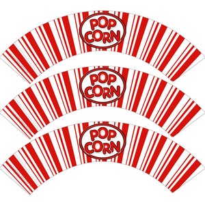 Movie Popcorn Cupcake Wrappers, Printable Cupcake Sleeves, Popcorn ...
