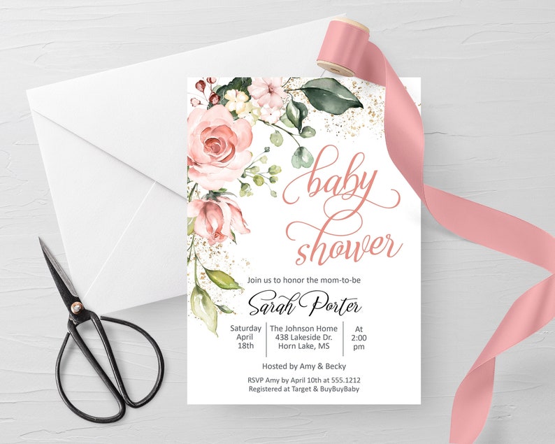 Instant Download Printable Editable Digital File Roses Baby Shower Invitation Sunny Roses Baby Shower Template BSI122