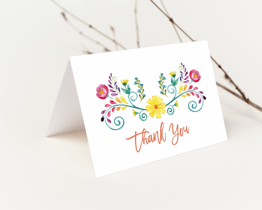 Fiesta Thank You Cards, Mexican Folded Cards Template, Editable ...