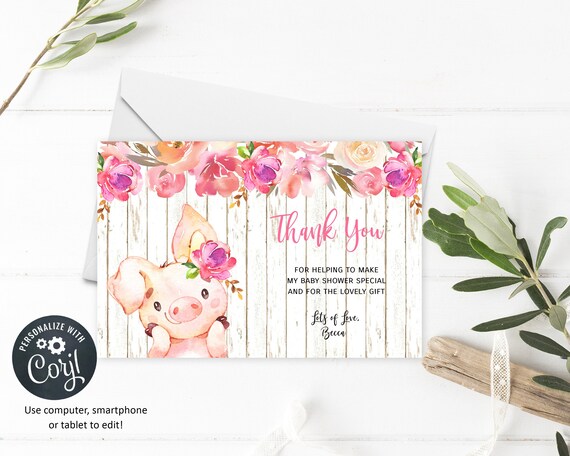 Girl Pig Thank You Cards | Printable PDF or JPEG | Instant Download | Instant Download | Corjl | BSI168FTY Il_570xn