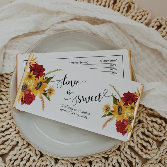 Sunflowers &amp; Roses Wedding Candy Wrapper, Fall Wedding, Candy Bar ...