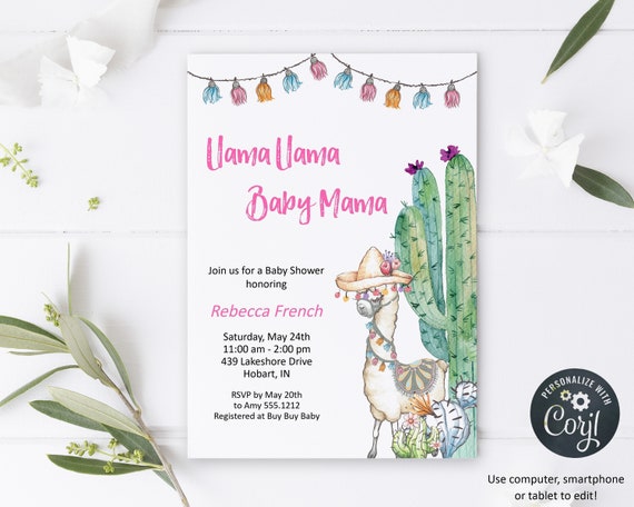 Llamas Invitation | Baby Shower | Printable Digital File | Instant Download | Corjl | BSI202 Il_570xn
