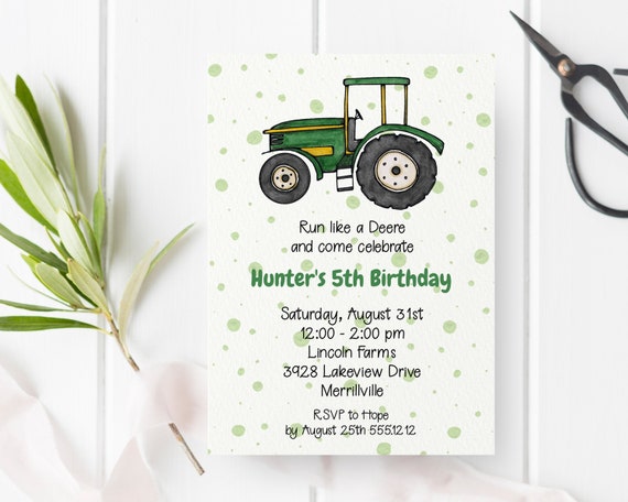 Green Tractor Birthday Invitation, Kids Birthday Party Template, Printable Editable Digital File, Instant Download, KBI121 Il_570xn