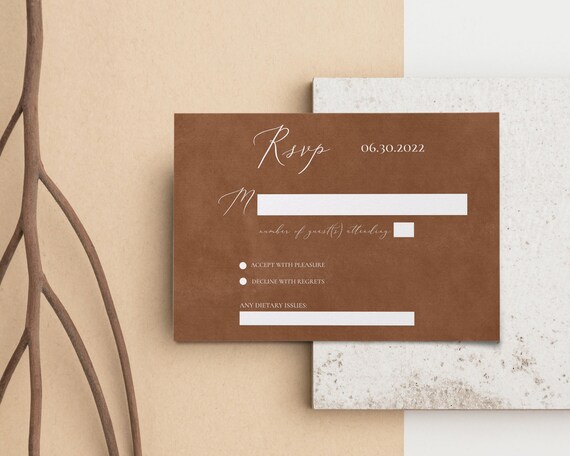 Wedding RSVP Card, Fall Leather RSVP Template, Wedding RSVP Card Template, Editable Text, Instant Access, Corjl, W391 Il_570xn