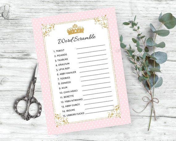 Royal Princess Word Scramble Game, Baby Shower Games Template, Printable Editable Digital File, Instant Download, BSI130 Il_570xn