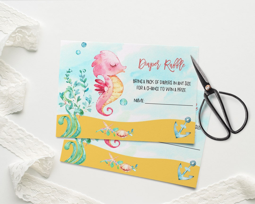 Seahorse Baby Shower Diaper Raffle, Under Sea, Diaper Raffle Insert