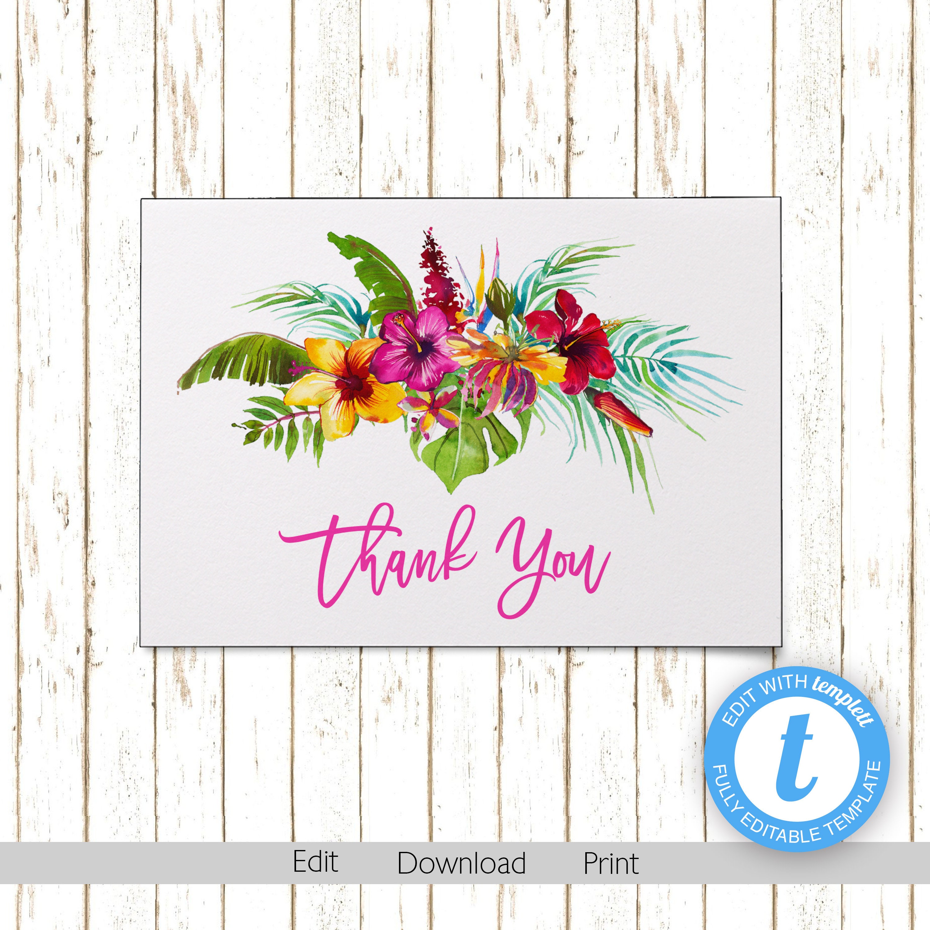 Aloha Hawaiian Birthday Thank You Cards Editable Printable | Etsy