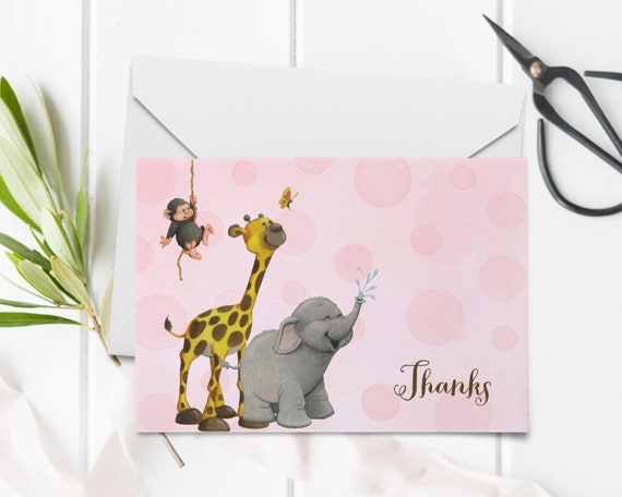Jungle Baby Animals | Thank You Cards | Printable PDF or JPEG | Instant Download | Corjl | BSI215TY Il_570xn