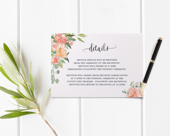 Printable Wedding Details Card, Peaches & Cream, Wedding Enclosure Card, Wedding Details Card Template, Instant Download, WI229 Il_570xn