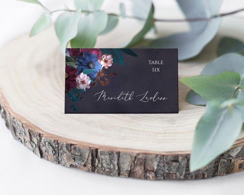 Instant Download Printable Editable Template WI290 Velvet Floral Wedding Place Card Wedding Place Card Template Escort Card