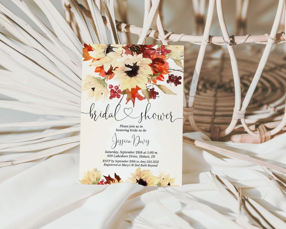 Thanksgiving Autumn Bridal Shower Invitation, Fall Pumpkins, Wedding Shower Template, Editable Text, Instant Access, Corjl, H256 Il_570xn