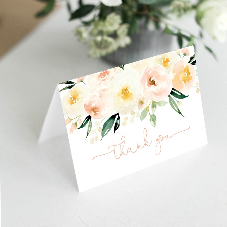 Folded Cards Template Editable Printable File Blush /& Ivory Thank You Cards Instant Download BSI353