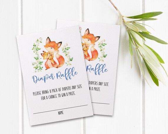 Fox & Baby Diaper Raffle Card | Diaper Raffle Insert | Printable Editable Digital File | Instant Download | Corjl | BSI108DR Il_570xn