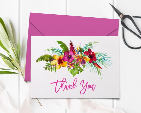 Aloha Hawaiian Birthday Thank You Cards | Editable Printable PDF or JPEG | Instant Access | Corjl | ABI112TY Il_570xn