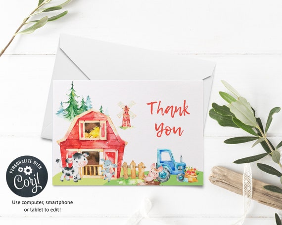 Barnyard Farm Animals Thank You Cards Printable PDF or JPEG | Etsy