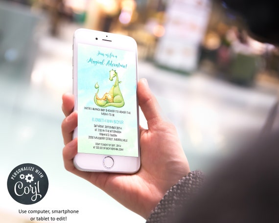 Dragon Boy Electronic Baby Shower Invitation | Editable Invite | Digital Smartphone | Instant Download | Corjl | BSI106E Il_570xn