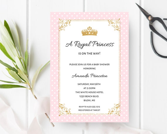 Princess Baby Shower Invitation, Royal Princess Baby Shower Template ...