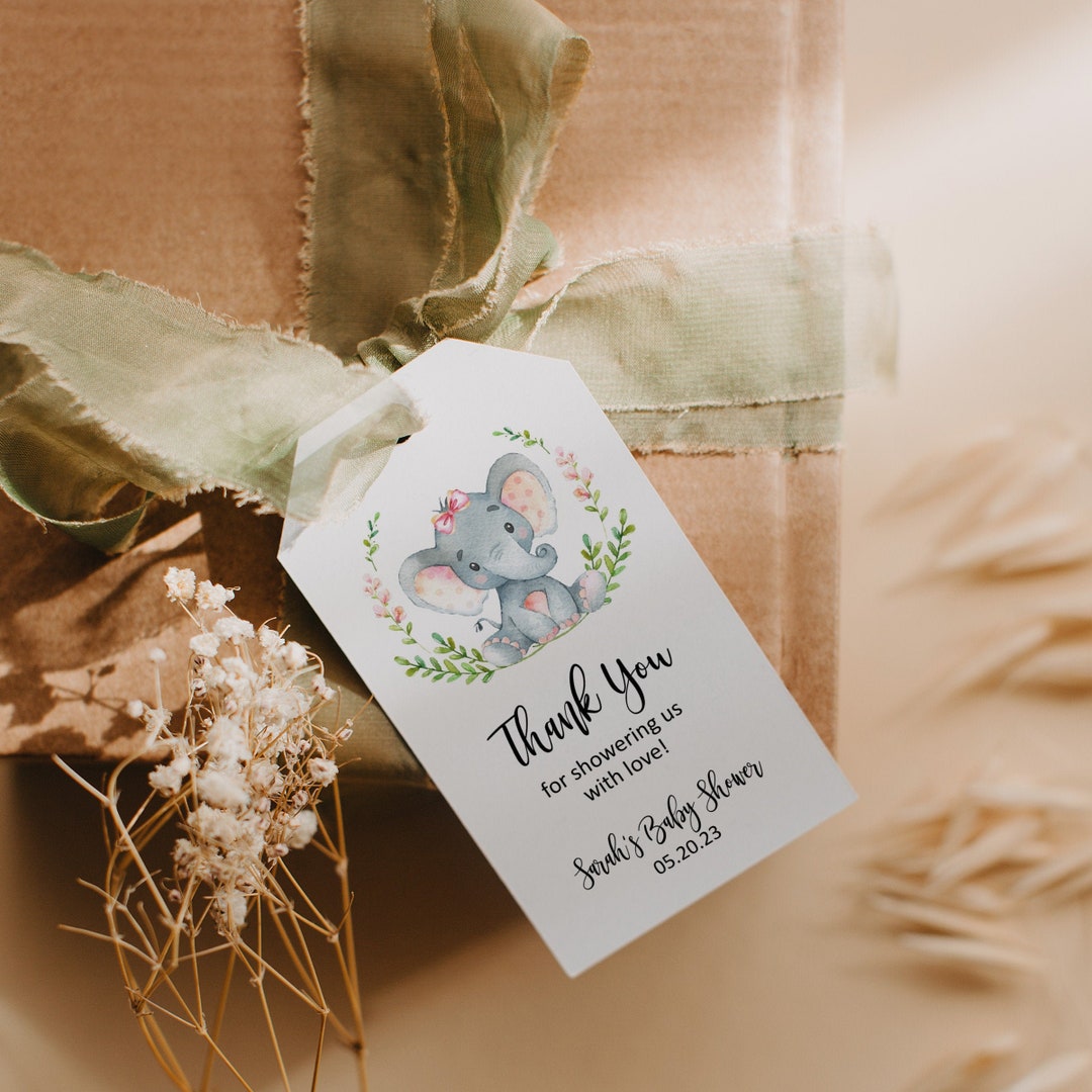 Baby Girl Elephant Gift Tags Favor Tag Template Hang Tag Etsy