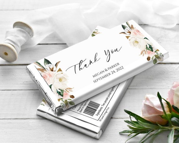 Magnolia & Cotton Wedding Candy Wrapper, Candy Bar Wrapper Template, Editable Printable File, Instant Download, WI345 Il_570xn