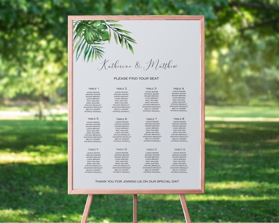 Tropical Wedding Seating Chart, Seating Chart Template, Editable Printable File, Instant Download, WI217 Il_570xn