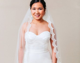 Chantilly Lace Trim Fingertip Wedding Veil, Lace Bridal Veils