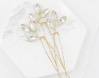 Set of Gold and Crystal Wedding Hair Pins