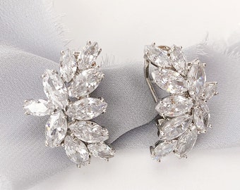 Modern Earrings, Crystal Wedding Earrings, Silver Bridal Earrings, Large Statement Earrings, Bridesmaid Studs, Mother of the Bride Jewelry