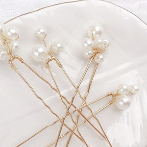 Pearl Wedding Hair Pins set in Gold for your Bridal Hair image 1