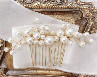 Pearl Bridal Hair Comb | Rose Gold Silver Wedding Headpiece | Pearl Gold Wedding Hair Pins for Bride | Pearl Bridal Hair Piece Wedding Updo