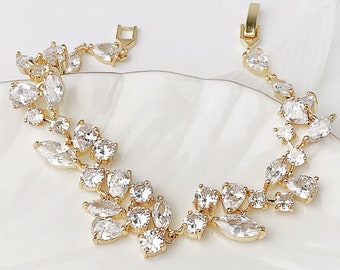 Gold Crystal Wedding Bracelet, Bridal Jewelry