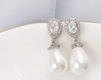 Pearl Earrings, Bridal Earrings, Dangle Earrings, Silver Earrings, Wedding